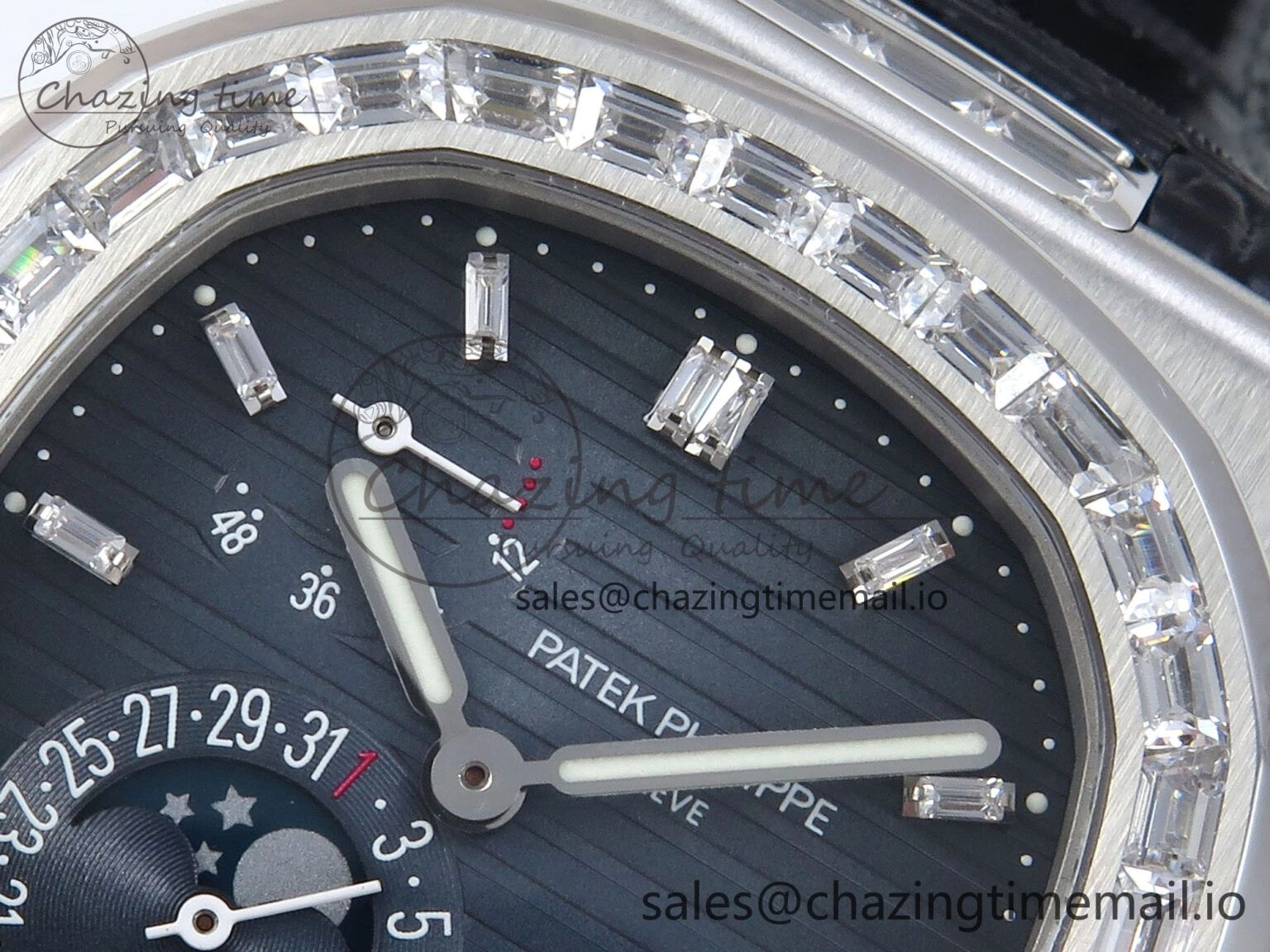 BestValue Nautilus 5712 SS PPF 1:1 Best Edition Blue Dial Diamonds Bezel on Black Leather Strap A240 Super Clone V 8674