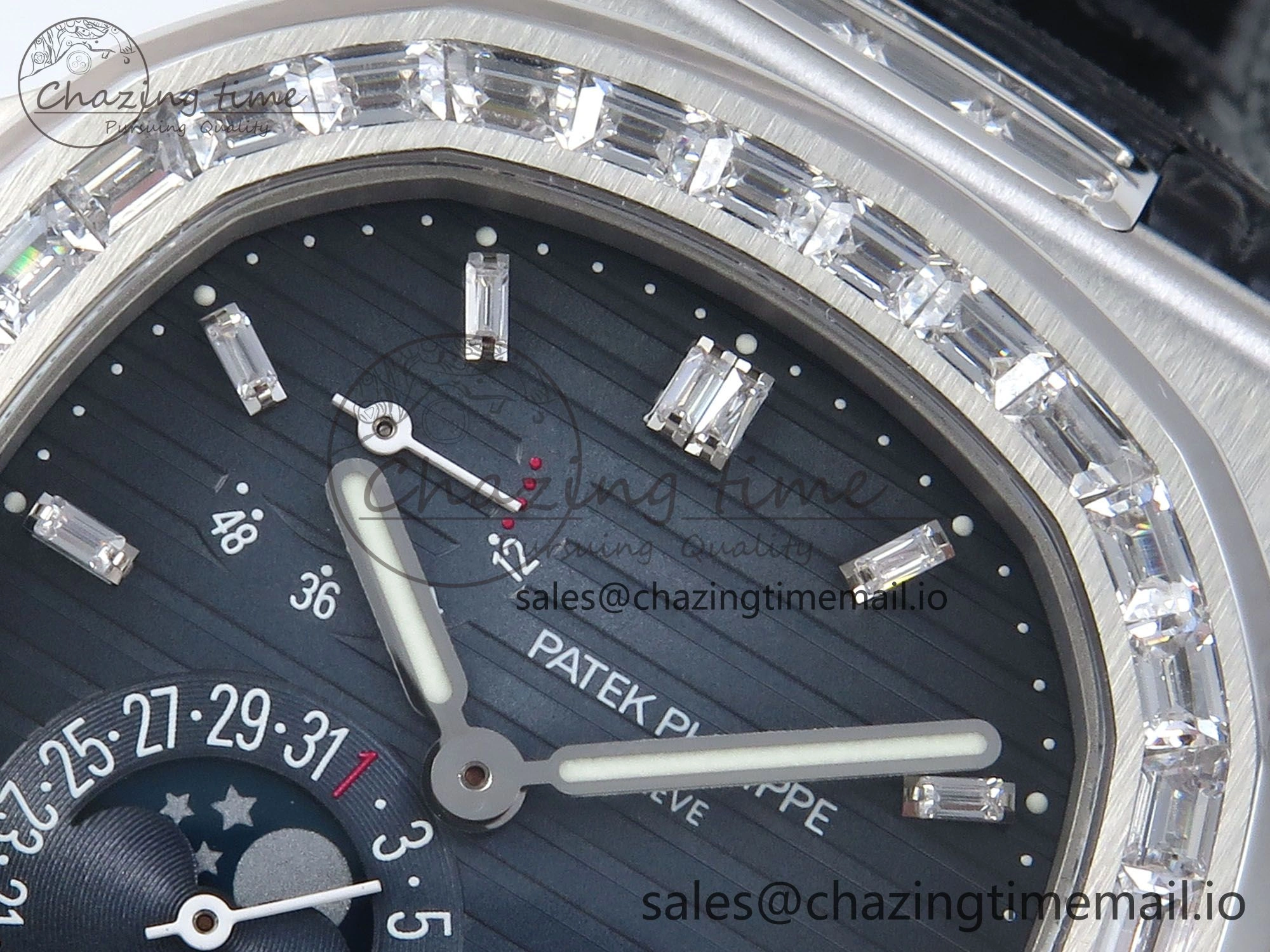 BestValue Nautilus 5712 SS PPF 1:1 Best Edition Blue Dial Diamonds Bezel on Black Leather Strap A240 Super Clone V 8674