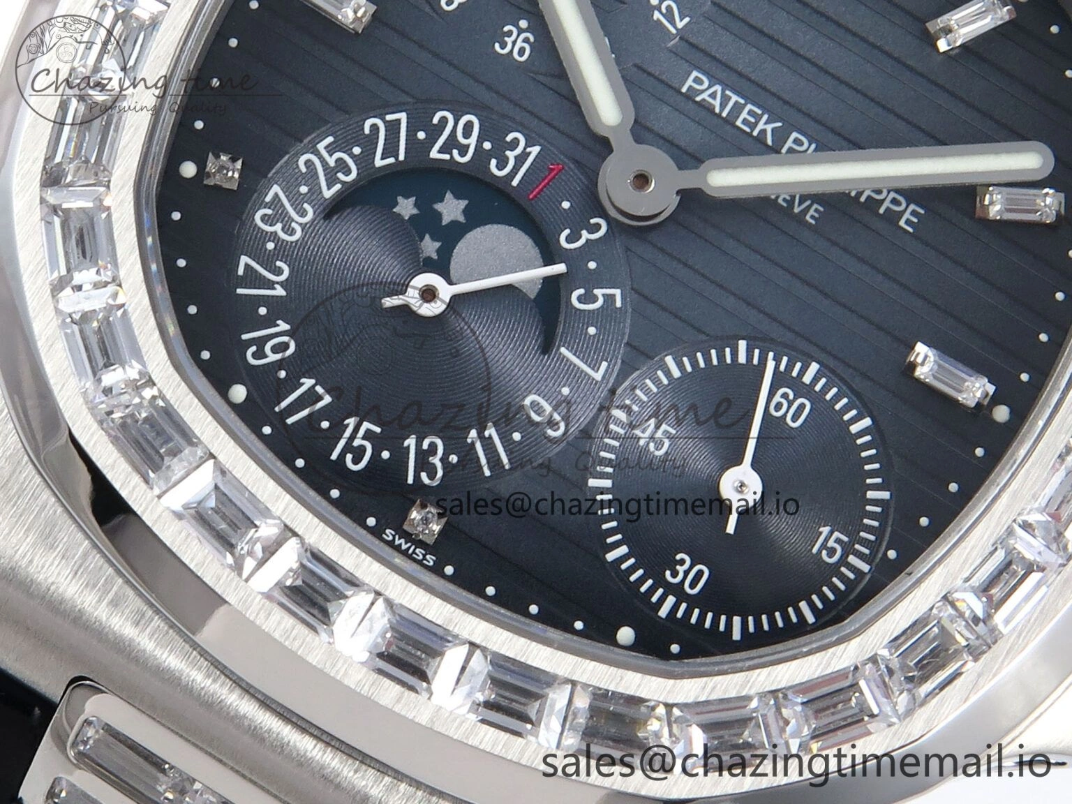 BestValue Nautilus 5712 SS PPF 1:1 Best Edition Blue Dial Diamonds Bezel on Black Leather Strap A240 Super Clone V 8674