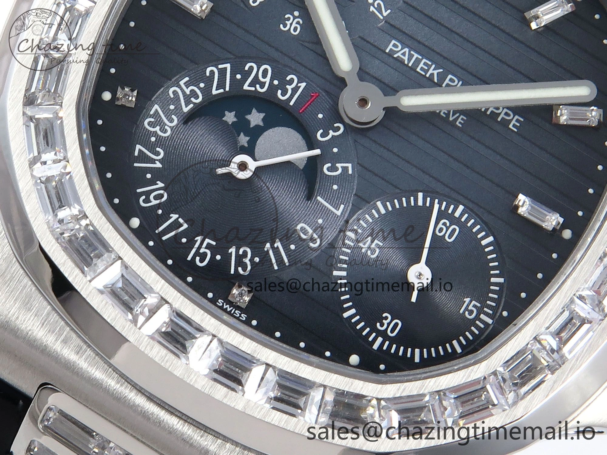 BestValue Nautilus 5712 SS PPF 1:1 Best Edition Blue Dial Diamonds Bezel on Black Leather Strap A240 Super Clone V 8674