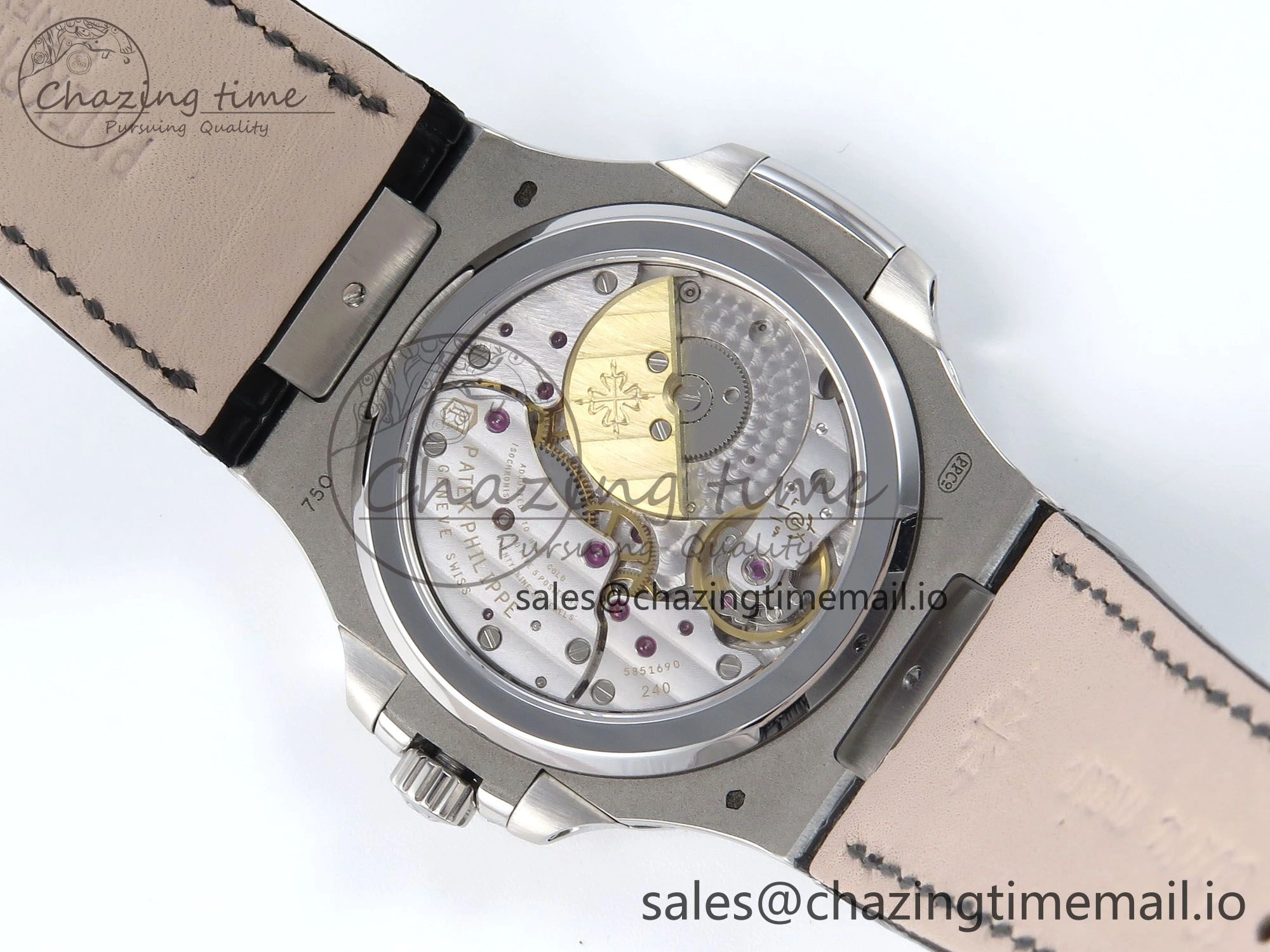 BestValue Nautilus 5712 SS PPF 1:1 Best Edition Blue Dial Diamonds Bezel on Black Leather Strap A240 Super Clone V 8674