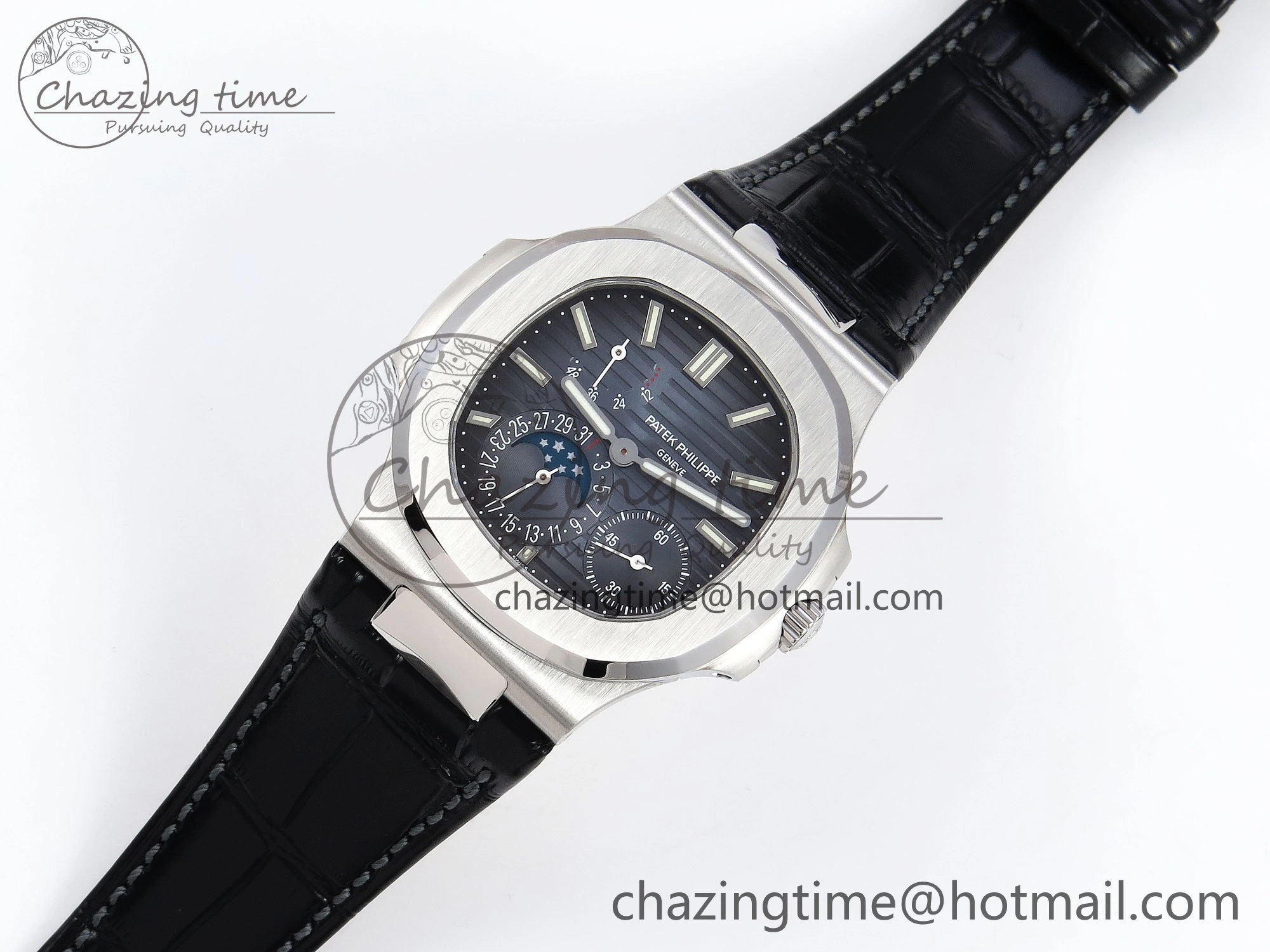 Packable Nautilus 5712 SS PPF 1:1 Best Edition Blue Dial on Black Leather Strap A240 Super Clone V 8742
