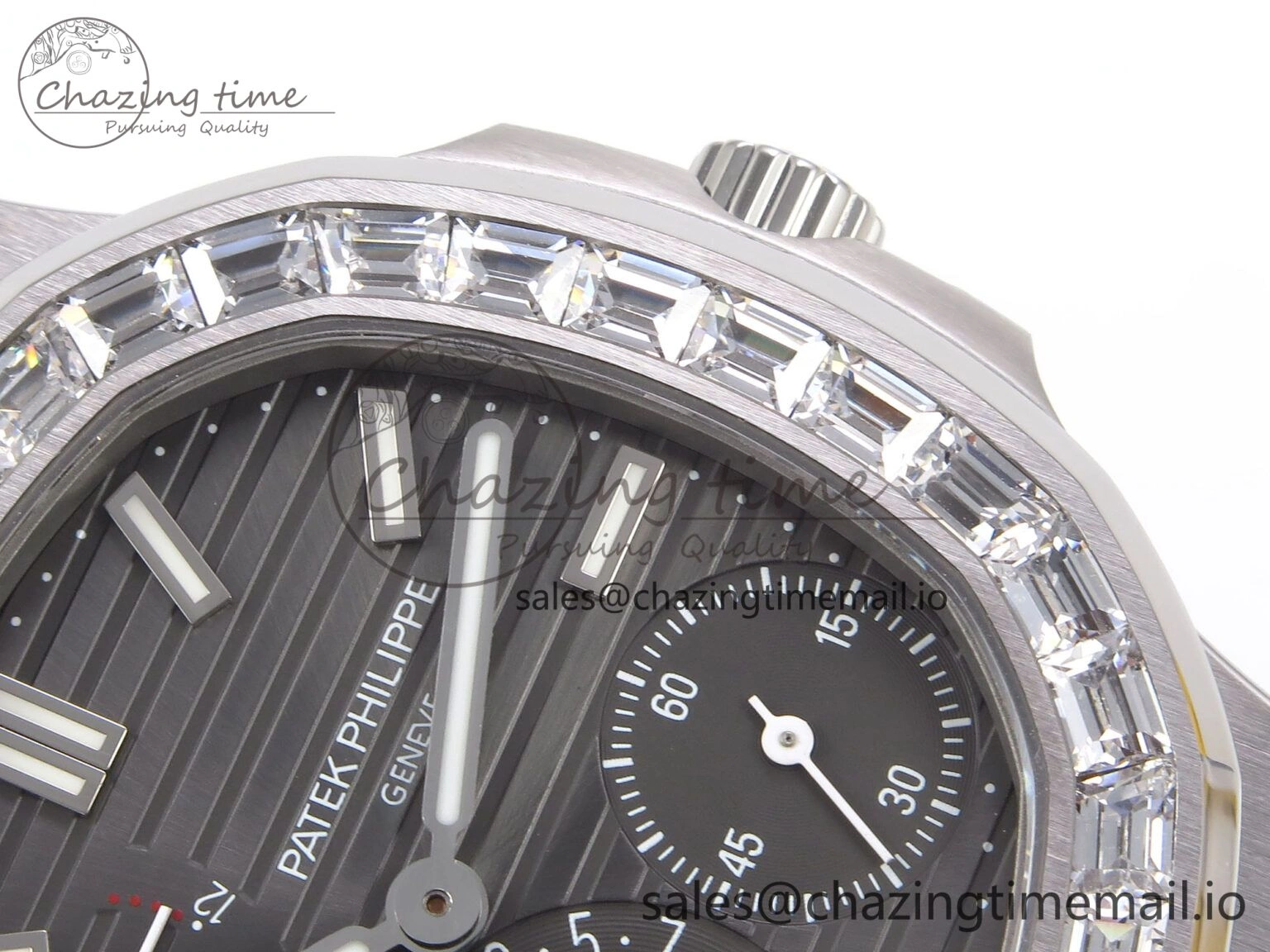 Stylish Nautilus 5712 SS PPF 1:1 Best Edition Gray Dial Diamonds Bezel on Black Leather Strap A240 Super Clone V 8698
