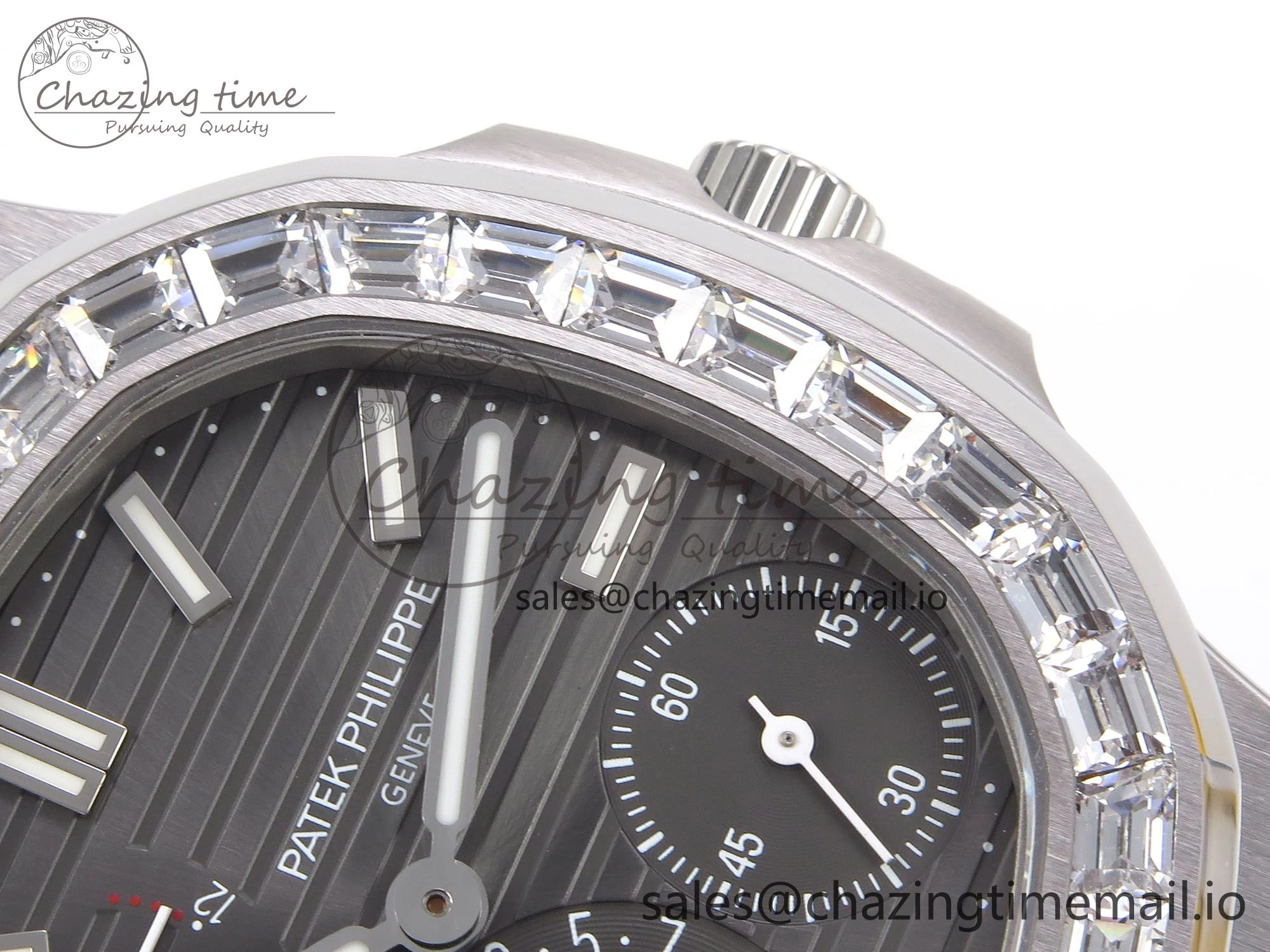 Stylish Nautilus 5712 SS PPF 1:1 Best Edition Gray Dial Diamonds Bezel on Black Leather Strap A240 Super Clone V 8698