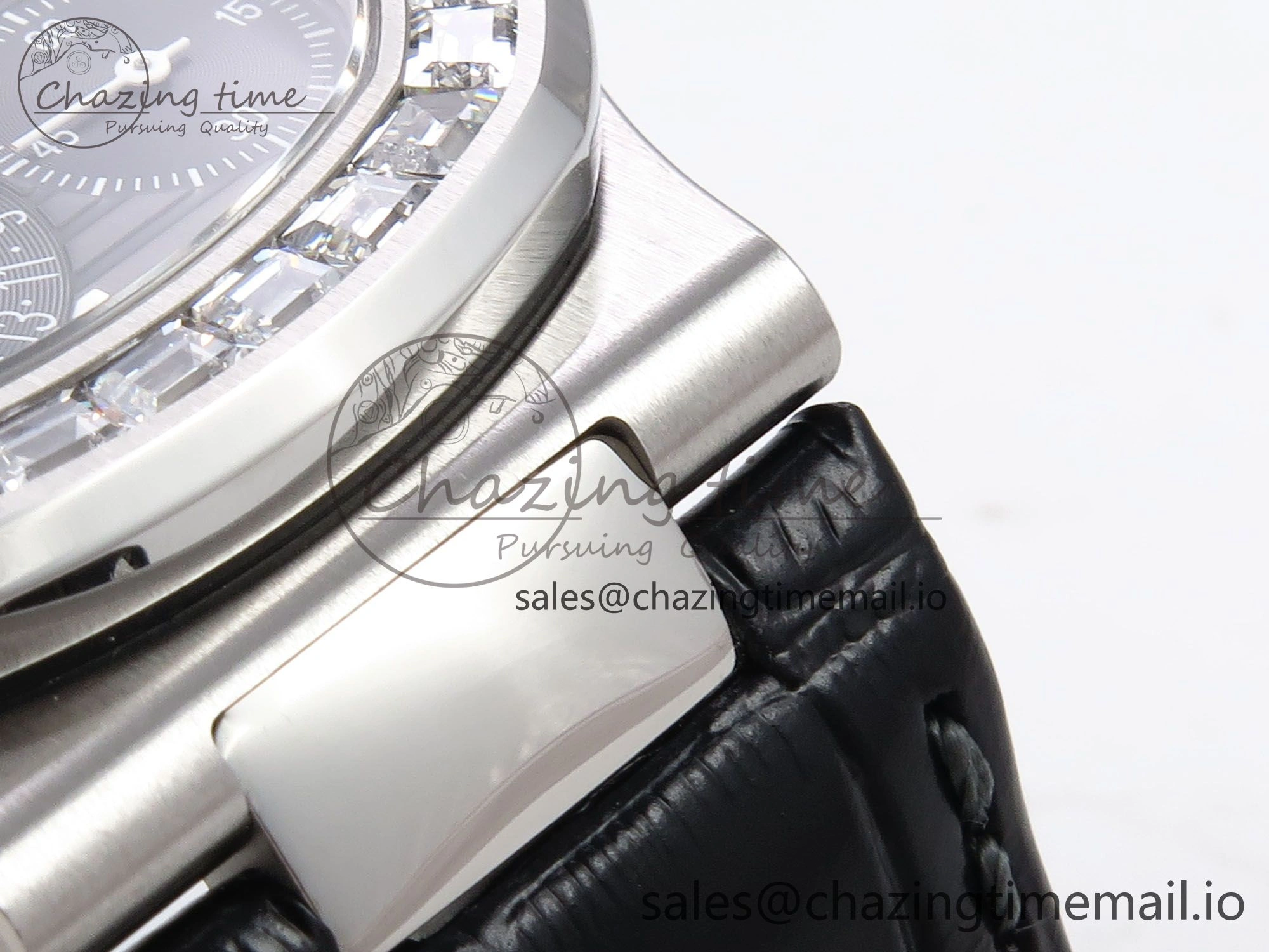 Stylish Nautilus 5712 SS PPF 1:1 Best Edition Gray Dial Diamonds Bezel on Black Leather Strap A240 Super Clone V 8698