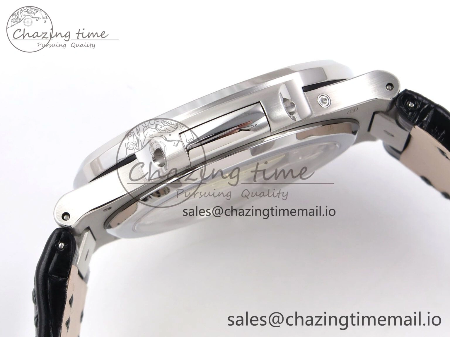 Stylish Nautilus 5712 SS PPF 1:1 Best Edition Gray Dial Diamonds Bezel on Black Leather Strap A240 Super Clone V 8698