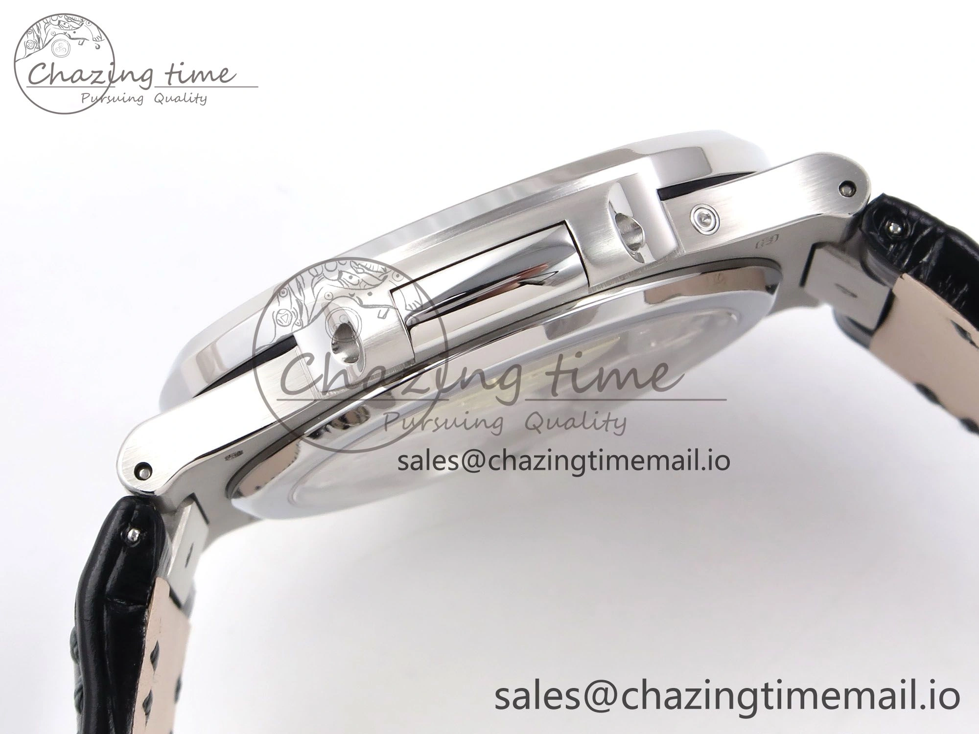 Stylish Nautilus 5712 SS PPF 1:1 Best Edition Gray Dial Diamonds Bezel on Black Leather Strap A240 Super Clone V 8698