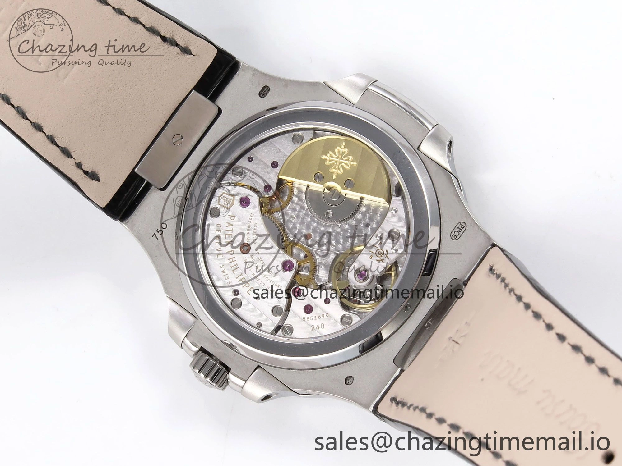 Stylish Nautilus 5712 SS PPF 1:1 Best Edition Gray Dial Diamonds Bezel on Black Leather Strap A240 Super Clone V 8698