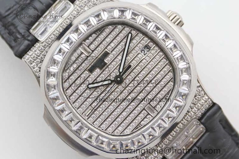 Nautilus 5719 GSF 1:1 Best Edition Full Diamonds Dial and Black Leather Strap 324CS Reliable 8794
