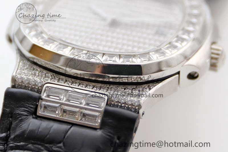 Nautilus 5719 GSF 1:1 Best Edition Full Diamonds Dial and Black Leather Strap 324CS Reliable 8794