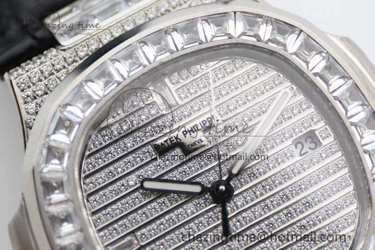 Nautilus 5719 GSF 1:1 Best Edition Full Diamonds Dial and Black Leather Strap 324CS Reliable 8794