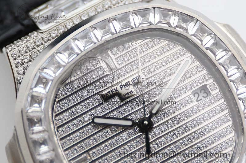 Nautilus 5719 GSF 1:1 Best Edition Full Diamonds Dial and Black Leather Strap 324CS Reliable 8794