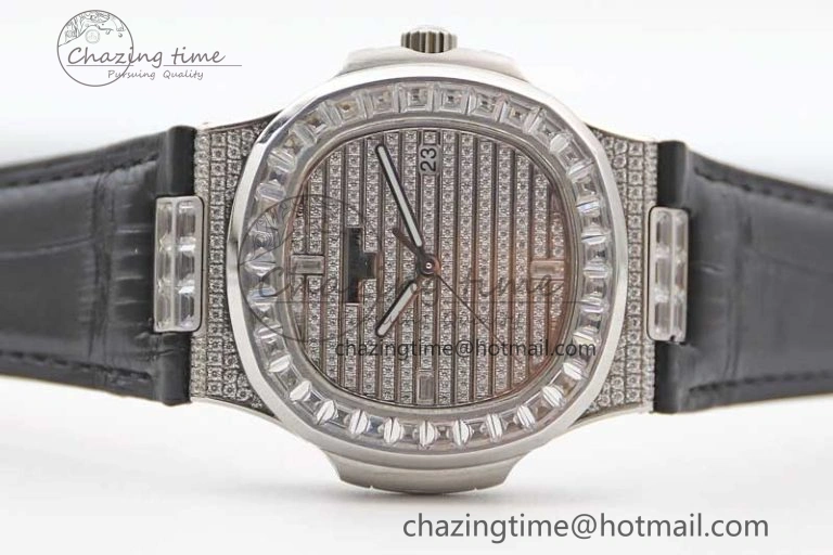 Nautilus 5719 GSF 1:1 Best Edition Full Diamonds Dial and Black Leather Strap 324CS Reliable 8794
