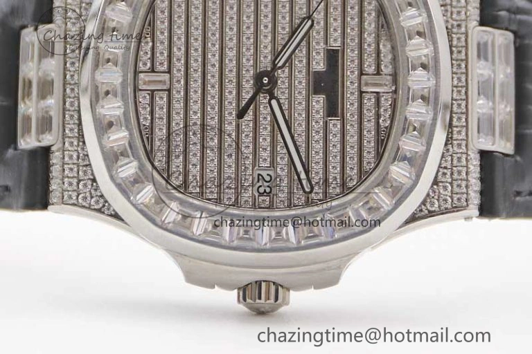 Nautilus 5719 GSF 1:1 Best Edition Full Diamonds Dial and Black Leather Strap 324CS Reliable 8794