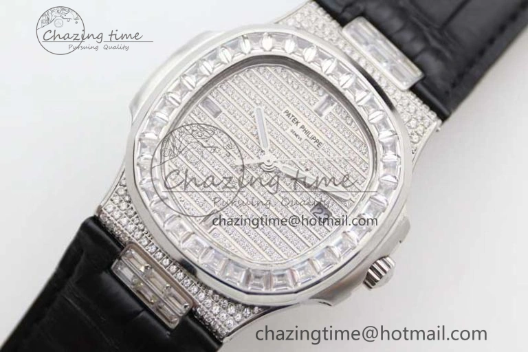 Nautilus 5719 GSF 1:1 Best Edition Full Diamonds Dial and Black Leather Strap 324CS Reliable 8794