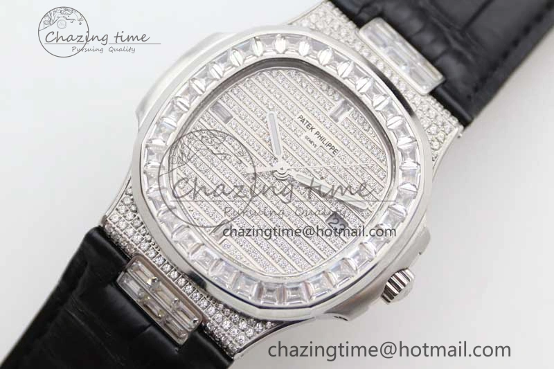 Nautilus 5719 GSF 1:1 Best Edition Full Diamonds Dial and Black Leather Strap 324CS Reliable 8794