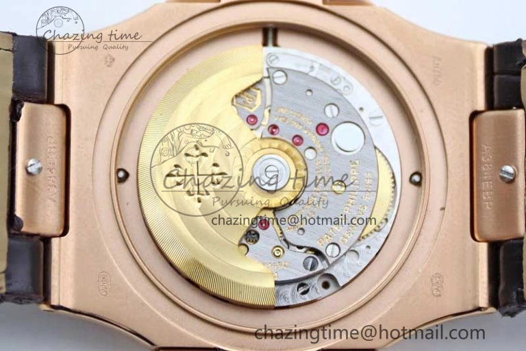 ModernLook Nautilus 5719 RG 1:1 GSF Best Edition Full Diamonds Dial and brown Leather Strap 324CS 8797