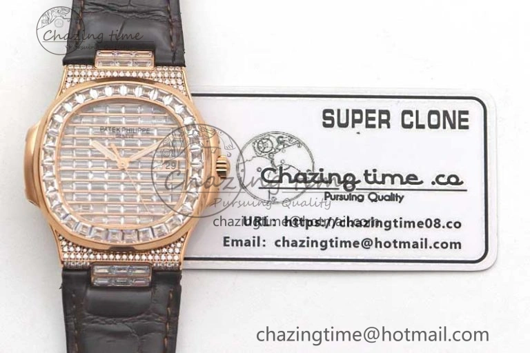 ModernLook Nautilus 5719 RG 1:1 GSF Best Edition Full Diamonds Dial and brown Leather Strap 324CS 8797