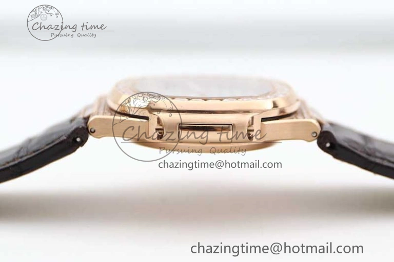 ModernLook Nautilus 5719 RG 1:1 GSF Best Edition Full Diamonds Dial and brown Leather Strap 324CS 8797