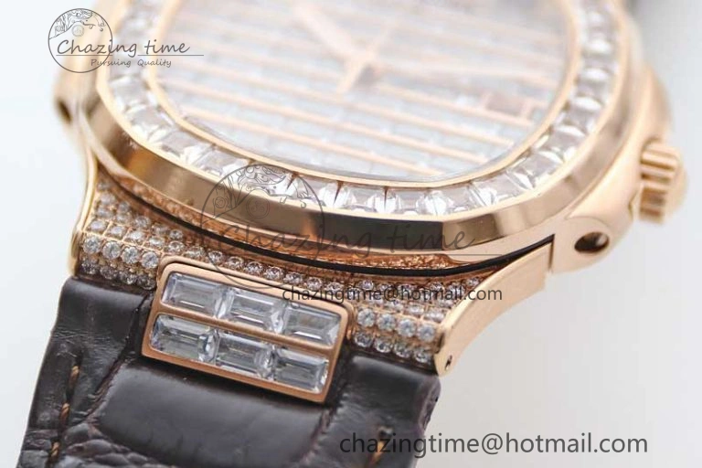ModernLook Nautilus 5719 RG 1:1 GSF Best Edition Full Diamonds Dial and brown Leather Strap 324CS 8797