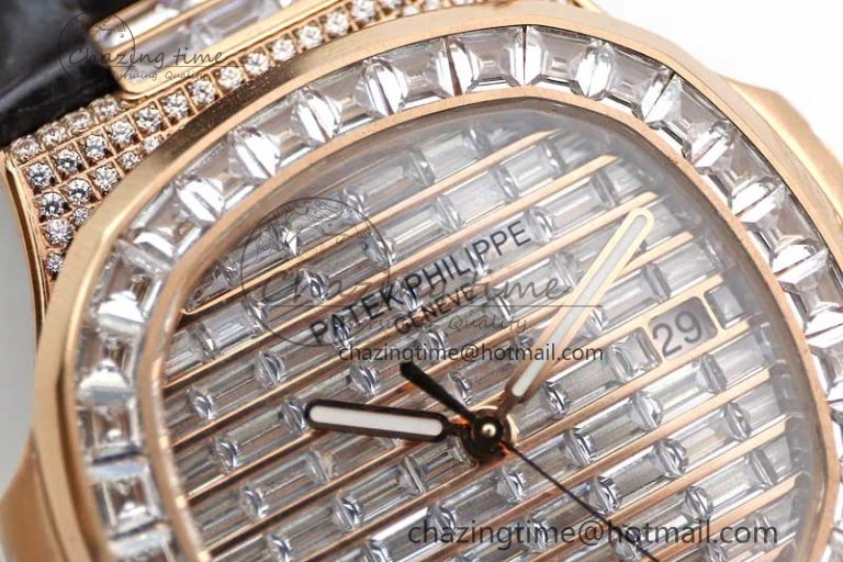 ModernLook Nautilus 5719 RG 1:1 GSF Best Edition Full Diamonds Dial and brown Leather Strap 324CS 8797