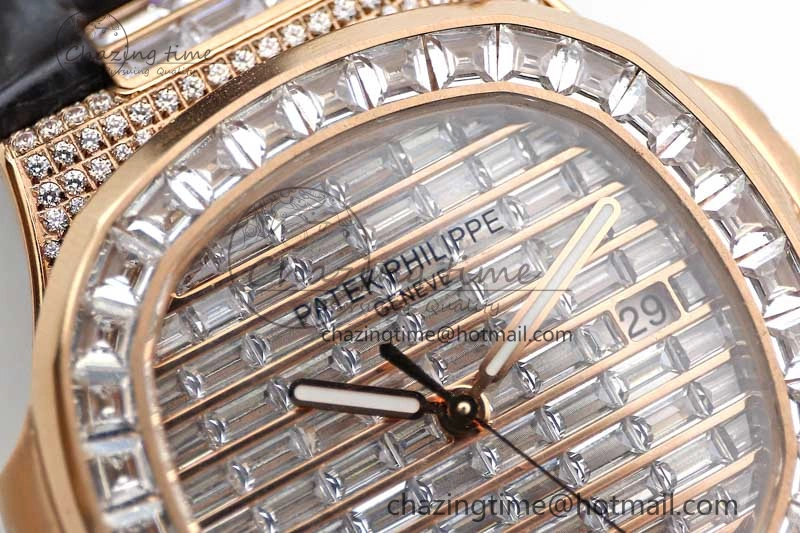 ModernLook Nautilus 5719 RG 1:1 GSF Best Edition Full Diamonds Dial and brown Leather Strap 324CS 8797