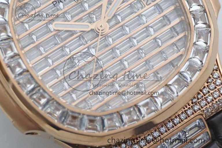 ModernLook Nautilus 5719 RG 1:1 GSF Best Edition Full Diamonds Dial and brown Leather Strap 324CS 8797
