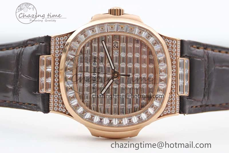 ModernLook Nautilus 5719 RG 1:1 GSF Best Edition Full Diamonds Dial and brown Leather Strap 324CS 8797