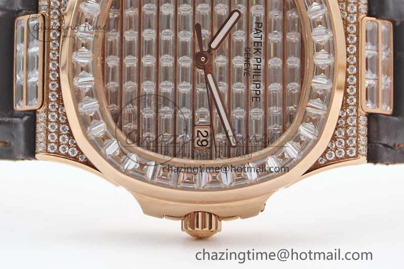 ModernLook Nautilus 5719 RG 1:1 GSF Best Edition Full Diamonds Dial and brown Leather Strap 324CS 8797