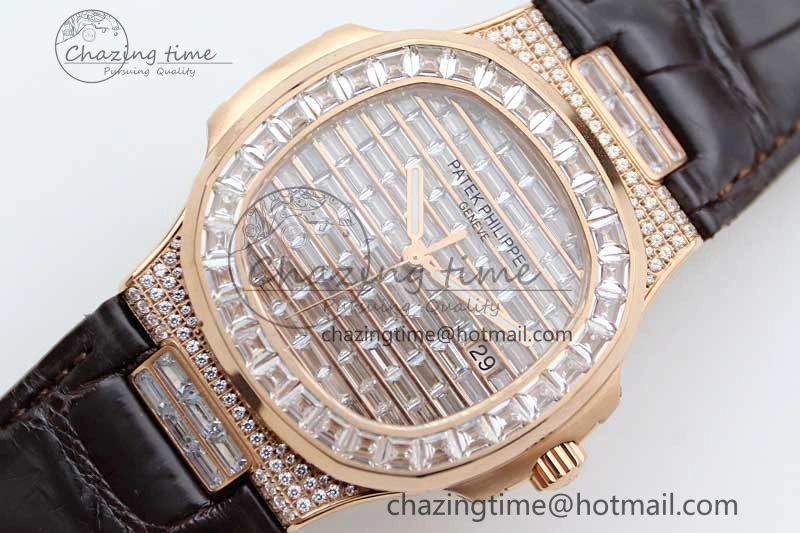 ModernLook Nautilus 5719 RG 1:1 GSF Best Edition Full Diamonds Dial and brown Leather Strap 324CS 8797