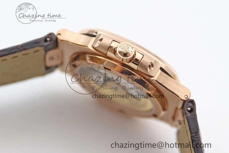 ModernLook Nautilus 5719 RG 1:1 GSF Best Edition Full Diamonds Dial and brown Leather Strap 324CS 8797