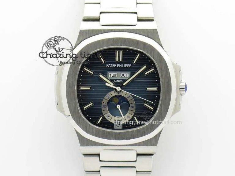 Nautilus 5726 Complicated SS Blue Textured Dial On SS Bracelet A Comfortable 9075