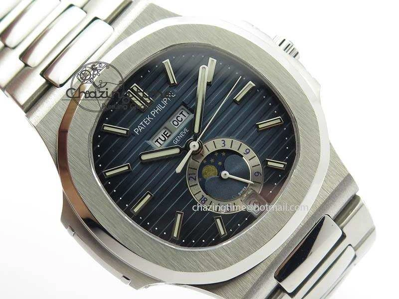 Nautilus 5726 Complicated SS Blue Textured Dial On SS Bracelet A Comfortable 9075