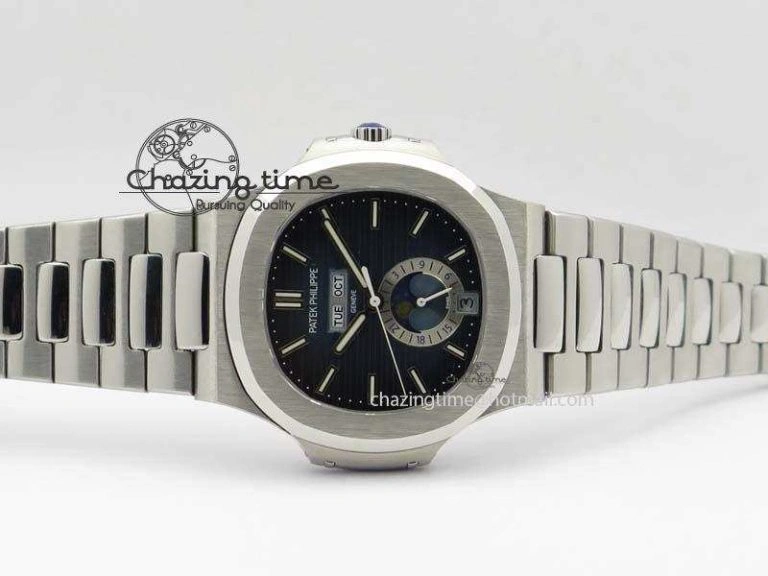 Nautilus 5726 Complicated SS Blue Textured Dial On SS Bracelet A Comfortable 9075