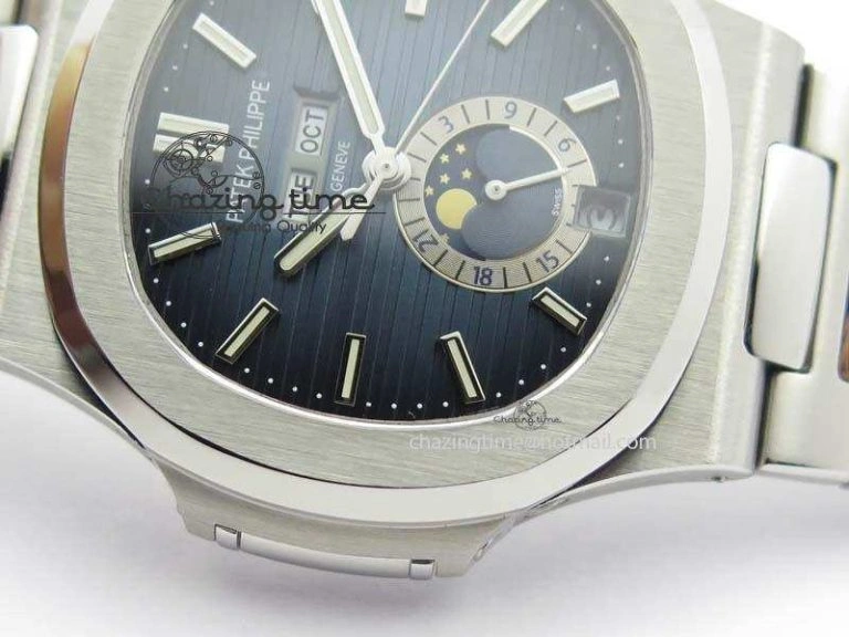 Nautilus 5726 Complicated SS Blue Textured Dial On SS Bracelet A Comfortable 9075