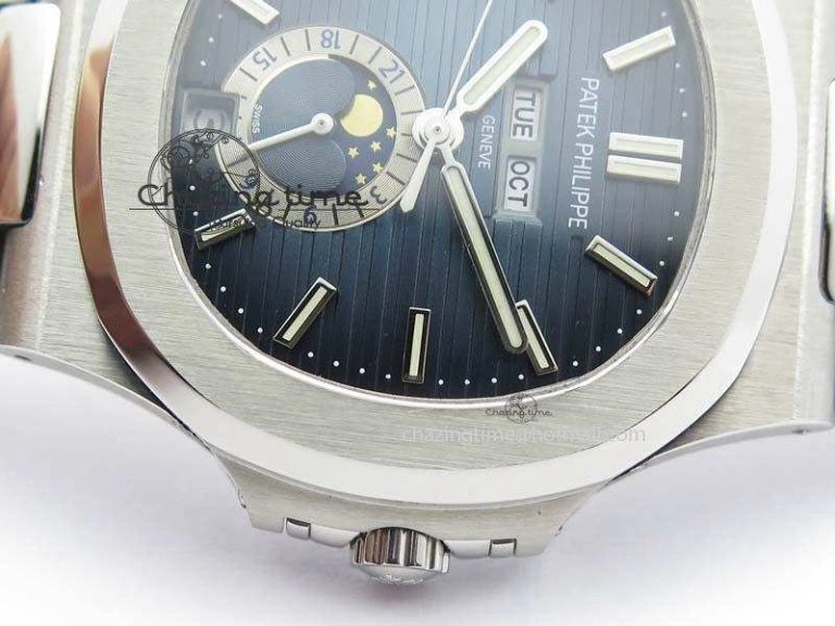 Nautilus 5726 Complicated SS Blue Textured Dial On SS Bracelet A Comfortable 9075
