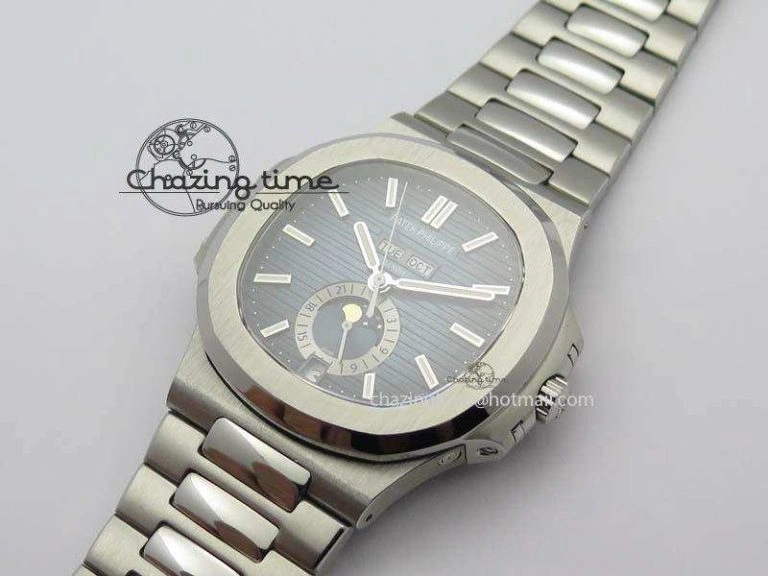 Nautilus 5726 Complicated SS Blue Textured Dial On SS Bracelet A Comfortable 9075