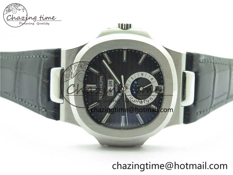 Nautilus 5726 Complicated SS GRF 1:1 Best Edition Black Textured Dial on Black Leather Strap A324 V Minimalist 8868