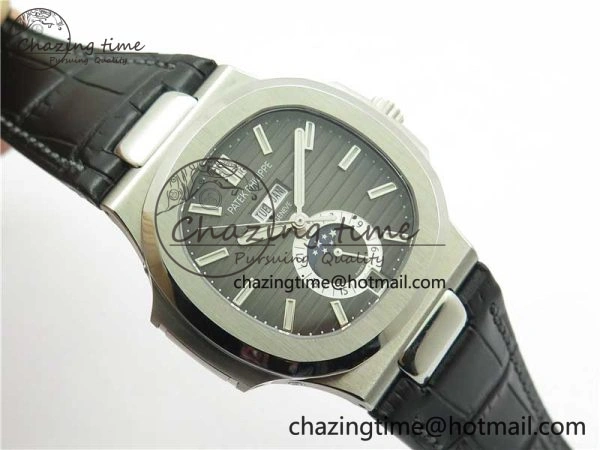 Nautilus 5726 Complicated SS GRF 1:1 Best Edition Black Textured Dial on Black Leather Strap A324 V Minimalist 8868