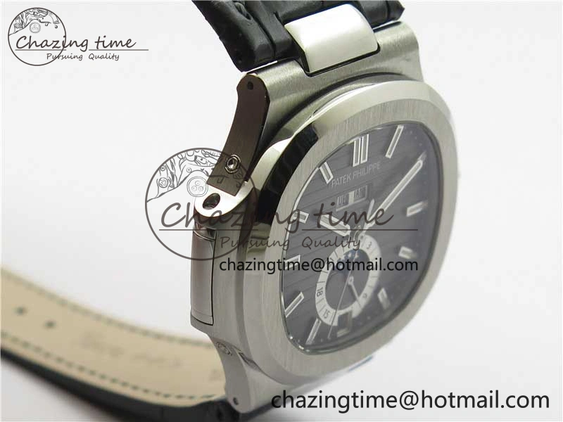 Nautilus 5726 Complicated SS GRF 1:1 Best Edition Black Textured Dial on Black Leather Strap A324 V Minimalist 8868