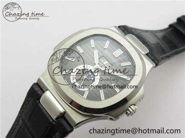 Nautilus 5726 Complicated SS GRF 1:1 Best Edition Black Textured Dial on Black Leather Strap A324 V Minimalist 8868