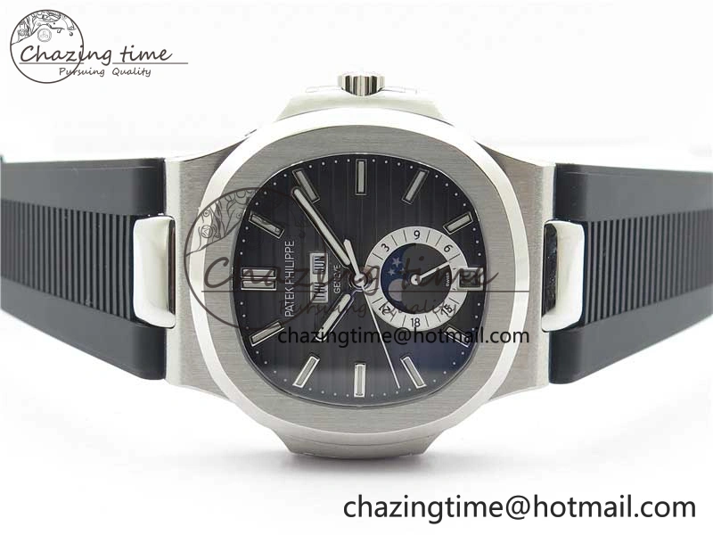 Elegant Nautilus 5726 Complicated SS GRF 1:1 Best Edition Black Textured Dial on Black Rubber Strap A324 V 8870