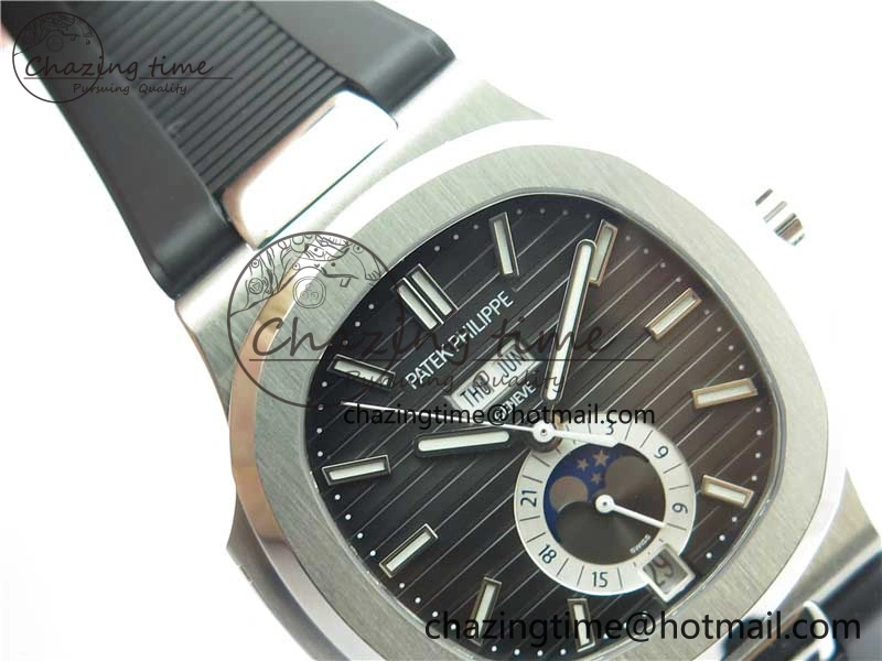 Elegant Nautilus 5726 Complicated SS GRF 1:1 Best Edition Black Textured Dial on Black Rubber Strap A324 V 8870