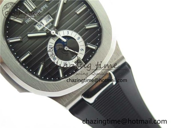Elegant Nautilus 5726 Complicated SS GRF 1:1 Best Edition Black Textured Dial on Black Rubber Strap A324 V 8870