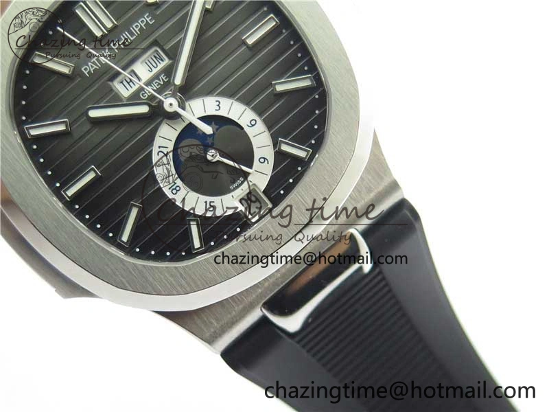 Elegant Nautilus 5726 Complicated SS GRF 1:1 Best Edition Black Textured Dial on Black Rubber Strap A324 V 8870