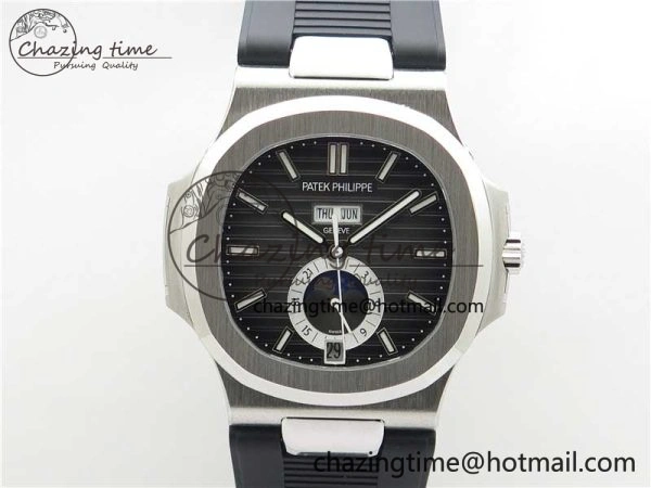 Elegant Nautilus 5726 Complicated SS GRF 1:1 Best Edition Black Textured Dial on Black Rubber Strap A324 V 8870