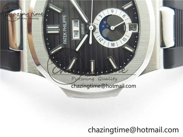 Elegant Nautilus 5726 Complicated SS GRF 1:1 Best Edition Black Textured Dial on Black Rubber Strap A324 V 8870