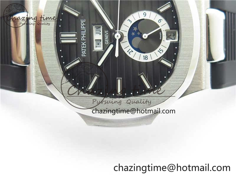 Elegant Nautilus 5726 Complicated SS GRF 1:1 Best Edition Black Textured Dial on Black Rubber Strap A324 V 8870