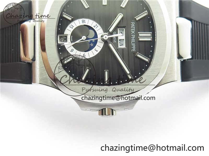 Elegant Nautilus 5726 Complicated SS GRF 1:1 Best Edition Black Textured Dial on Black Rubber Strap A324 V 8870