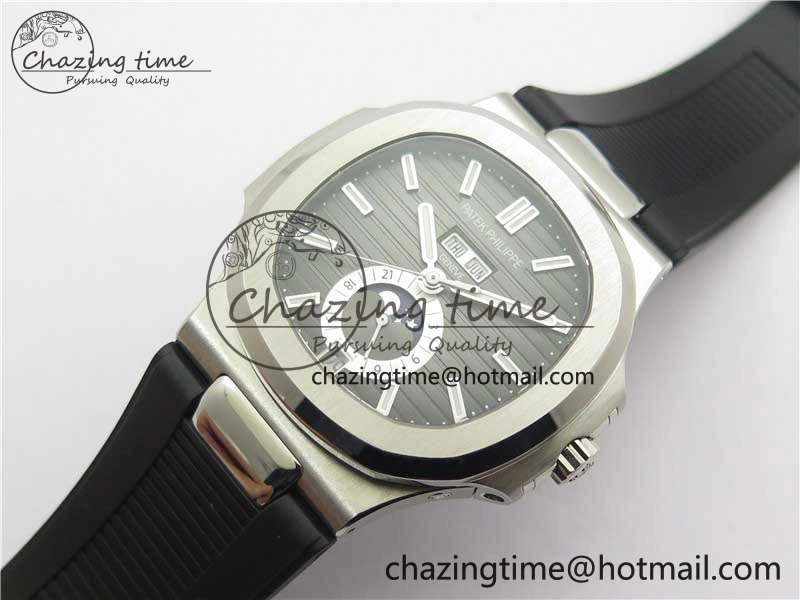Elegant Nautilus 5726 Complicated SS GRF 1:1 Best Edition Black Textured Dial on Black Rubber Strap A324 V 8870